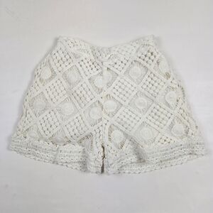 Zara Girls Cream Crochet Shorts 11-12Y Cotton Lined Elastic Back Waist Croquet